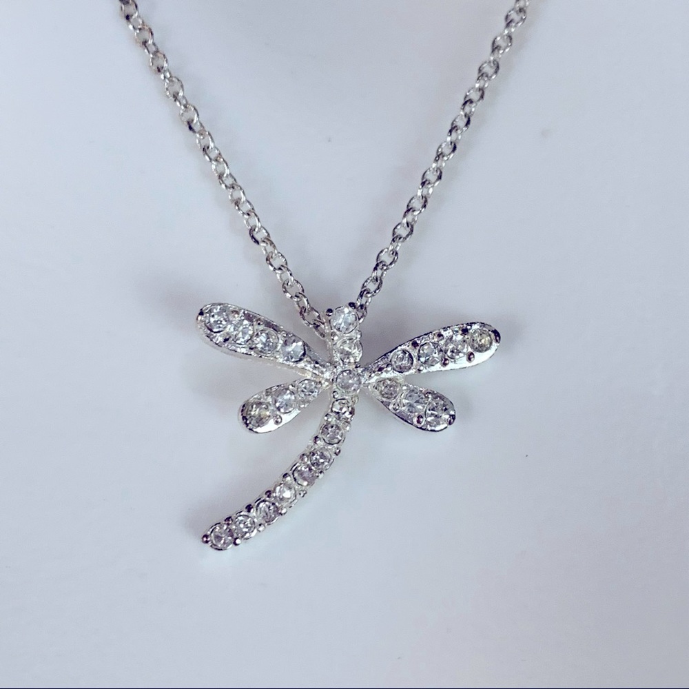 Dragonfly Rhinestone Crystal Silver Tone Adjustable Necklace Whimsical Fairycore